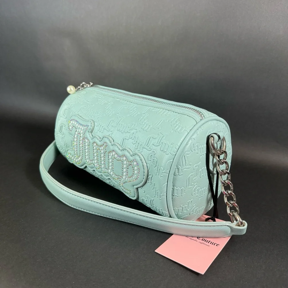 Juicy Couture YK2 String Of Pearls Roll Bag Pastel Turq - Rhinestone logo - Picture 7 of 8